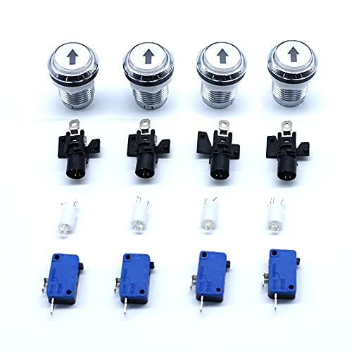Arcity Lot de 4 boutons poussoirs Arcade LED 30 mm Plaqué chrome lumineux Motif flèche vers le haut vers le bas gauche et droite avec micro interrupteur pour machine d'arcade Console de jeux MAME