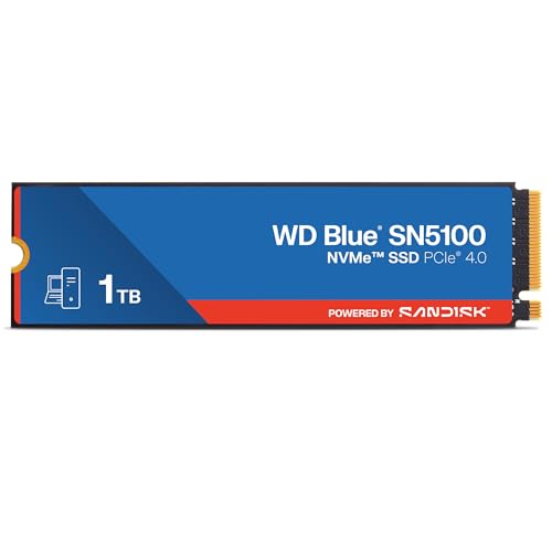 WD Blue SN5100 NVMe SSD 1 to (Jusqu'à 7 100 Mo s en Lecture, M.2 2280, PCIe Gen 4, nCache 4.0, Technologie SANDISK 3D CBA NAND, Acronis True Image Clonage de Disque et Migration) Powered by SANDISK