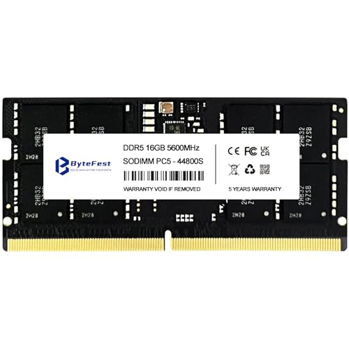 ByteFest RAM DDR5 16Go 5600MHz PC5-44800 CL46 1.1V SODIMM 262 Broches Haute Performance Mémoire pour Ordinateur Portable