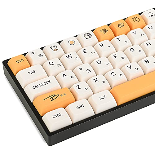 GTSP XDA Honey Milk Keycaps PBT Japanese Bee keycap 140-Key Set for Cherry MX Covers Fullsize 60 65 75 Keyboard（XDA Honey Milk）