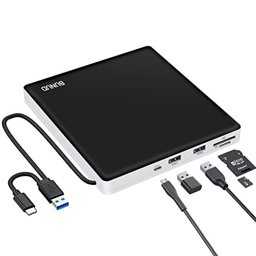 BUNUD Lecteur CD DVD Externe USB 3.0 et USB-C Portable CD DVD-RW ROM graveur réécriveur avec Port SD TF Fente USB, Lecteur DVD Optique Fin pour Ordinateur Portable, PC, Mac, iMac, Apple Windows 11 10