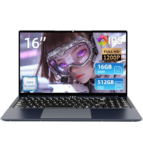 MOGIKK 16 Pouces Ordinateur Portable, Core i5 8210Y Processeur 16Go RAM 512 Go SSD, PC Portable écran 1920 x 1200 IPS, RJ45, USB 3.0, HDMI, BT 5.0, Laptop Pavé Numérique Rétroéclairé