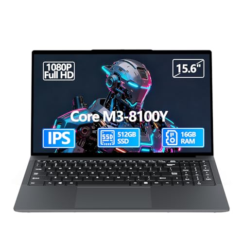 MOGIKK Ordinateur Portable 15,6 Pouces Processeur Core i3-8100Y 16 Go RAM DDR3 512 Go SSD Win 11 PC Portable Écran FHD IPS pavé Numérique USB 3.0 Type-C Mini HDMI Laptop Wi-FI 5 Bluetooth 5.0