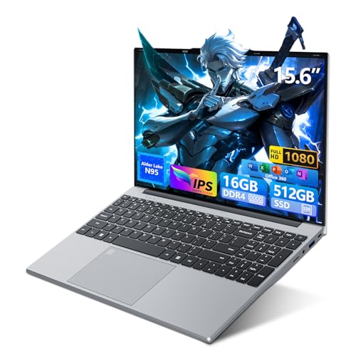 MOGIKK Ordinateur Portable 15,6 Pouces avec Office 365, 16Go RAM 512Go SSD Celeron N95, PC Portable 1920 * 1080 FHD WiFi5, Ordinateur Portable Win 11 Pro avec Touch ID Clavier rétroéclairé Laptop