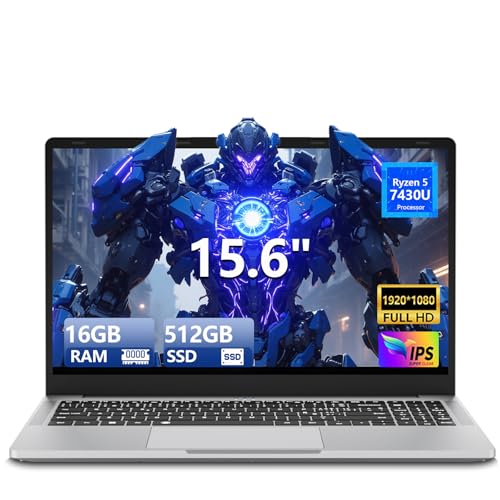 15,6 pouces Ordinateur portable Ryzen 5 7430U, 16 Go de RAM SSD 512 Go, Carte Graphique Radeon, PC Portable écran IPS Full HD, Type-C, USB 3.0, HDMI, clavier numérique rétroéclairé, Win11 Laptop
