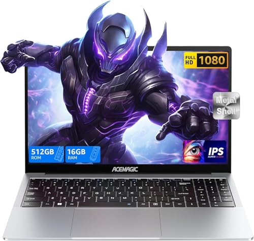 ACEMAGIC Ordinateur Portable 15,6 Pouces FHD 16Go RAM DDR4 512Go SSD Intel Quad-Core N97 (Jusqu'à 3,6 GHz) Dépassant N95 N5095, Wi-Fi, BT5.0, USB 3,2, Type C, HDMI