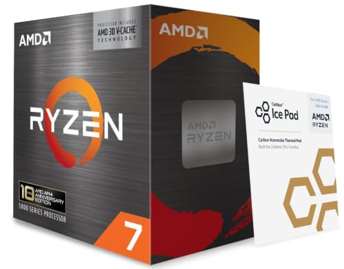 AMD Ryzen 7 5800X3D Processeur 10E Anniversaire (8 Coeurs 16 Threads, Socket AM4, 105W TDP, 100 Mo Cache, jusqu'à 4.5 GHz Fréquence Boost, Pas de Ventilateur)