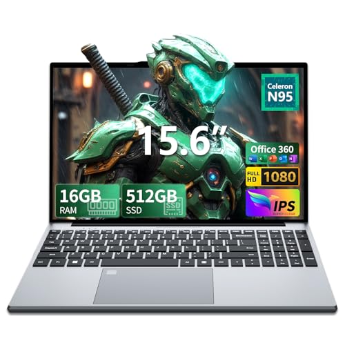 Ordinateur Portable 15,6 Pouces FHD, 16Go RAM 512Go SSD Alder Lake N95 Jusqu'à 3.4GHz Win 11 Pro PC Portable Office 365 Clavier Rétroéclairé avec Pavé Numérique Lecteur Empreintes USB 3.0 HDMI WiFi 5