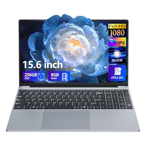 Ordinateur Portable 15,6 Pouces Core M3 6Y30 Processeur 8 Go RAM 256 Go SSD PC Portable Win 11 et Office 365 Laptop fin avec écran FHD inclinable à 180° mini-HDMI USB 3.0 Wi-Fi 5 et Bluetooth 4.2