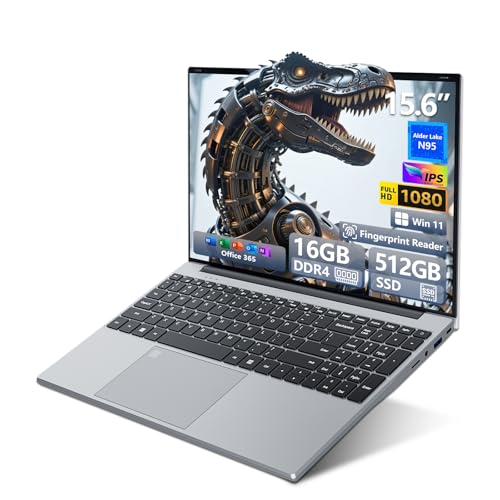 Ordinateur Portable 15,6 Pouces Celeron N95, PC Portable Win 11, 16Go RAM 512Go SSD, Laptop avec Écran FHD IPS 1920x1080, Clavier Rétroéclairé Lecteur d'Empreinte Digitale, USB3.0, HDMI, Wi-Fi5, BT4.2