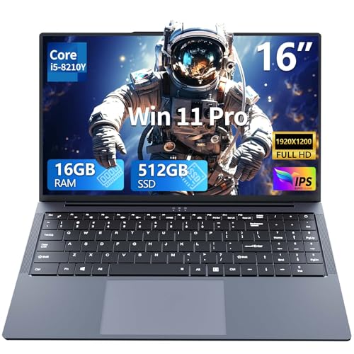 AFFGUOK Ordinateur Portable 16 Pouces - PC Portable Core i5-8210Y, 16Go RAM 512Go SSD, Laptop avec Écran FHD IPS 1920 x 1200, Clavier Rétroéclairé, RJ45, Wi-Fi5, USB 3.0, Mini-HDMI, Type-C, 5800 mAh