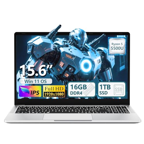 KeeUiU Ordinateur Portable 15,6 Pouces, Ryzen 5 5500U PC Portable, 16 Go de RAM SSD 1 to Laptop, Carte Graphique Radeon, écran IPS Full HD, Ports USB Type-C, USB 3.0 et HDMI, Clavier rétroéclairé
