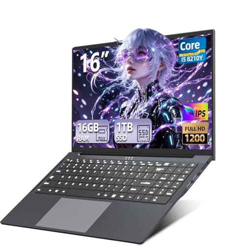 KeeUiU Ordinateur Portable 16 Pouces Core i5-8210Y, PC Portable 16 Go RAM SSD 1 to Laptop écran 1920 x 1200 FHD, Win11 Pro, RJ45, Type-C, USB 3.0, Wi-FI, BT 5.0, Clavier numérique rétroéclairé