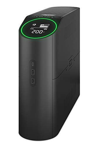 APC Gaming Back UPS Pro, 2200 VA 1320 W, batterie de secours et parasurtenseur pour PC de jeu et consoles, 2 prises UK et 2 prises IEC C13, lumières RVB, onde sinusoïdale pure, minuit (noir