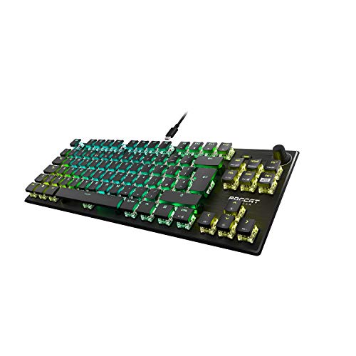 ROCCAT Vulcan TKL Pro Clavier de jeu optique compact RVB AIMO LED Per Key Lighting Titan Switch, plaque supérieure en aluminium durable optique avec roue multimédia, noir