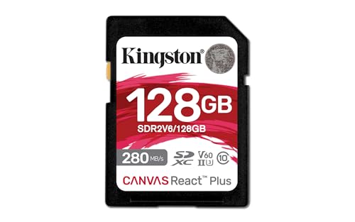 Kingston Canvas React Plus V60 SD 128Go SDXC UHS-II 280R 100W U3 V60 for Full HD 4K