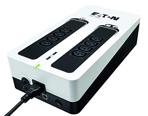 Onduleur Eaton 3S 700 IEC – 700VA, 8 Prises IEC, Silencieux, 2 Ports USB-A, Interface USB, Noir Blanc – Protection surtension et Alimentation de Secours (3S700I)