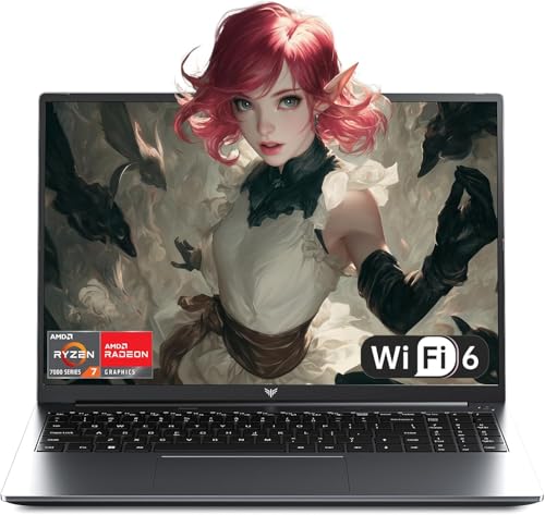 Tivique 2026 PC Portable Gaming - Écran FHD 16,1'' avec Processeur Ryzen 7 7730U (Jusqu'à 4.5 GHz), 8C 16T - 16GB RAM DDR4x2 512GB M.2 SSD, Ordinateur Portable avec Clavier Rétroéclairé et WiFi 6