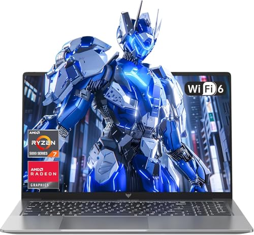 Tivique 2026 Ordinateur Portable 15.6 Pouces, PC Portable Gamer ave Ryzen 7 5700U (jusqu'à 4.3GHz) 8C 16T, 16GB RAM DDR4*2 512GB SSD M.2, 1080 FHD, BT5.2, USB3.2, Type-C, HDMI, Rapide 65W, WiFi 6