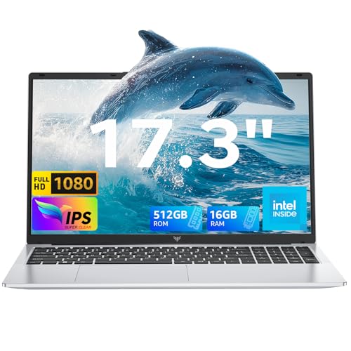 Tivique Ordinateur Portable 17,3 Full HD | Processeur Quad-Core N95 12ème gén jusqu'à 3,4GHz | 16Go RAM DDR4 512Go SSD M.2 | WiFi 5 BT 5.2 | USB 3.2 HDMI Type-C | Longue autonomie 6000mAh