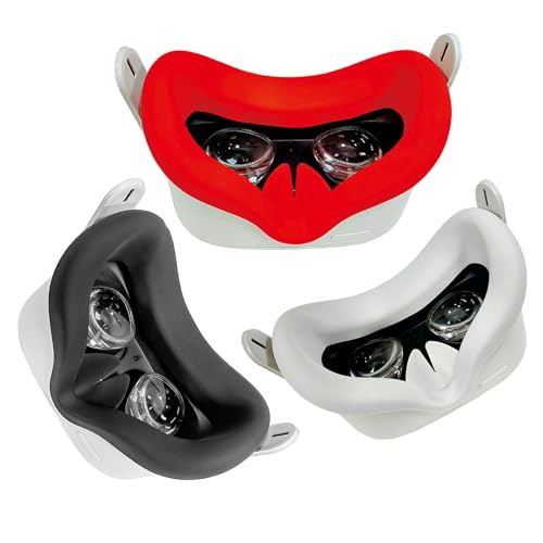 OOAVR Lot de 3 masques faciaux en silicone VR pour Oculus Quest 2, légers et fins, imperméables et anti-salissures (noir gris rouge)