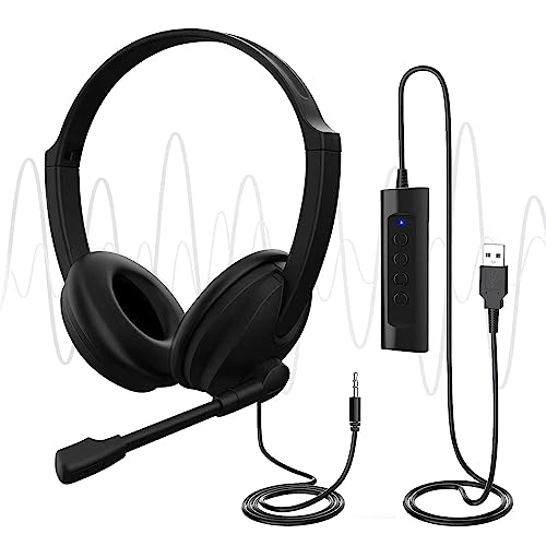 Venker EL U17D Casque USB avec Microphone, 3 m de Long, antibruit, Casque stéréo pour PC, Ordinateur Portable, USB 3,5 mm, Multi-Usage pour Centre d'appel