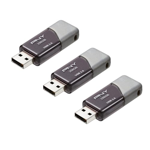 PNY Lot de 3 clés USB 3.0 Turbo Attaché 3-256 Go - Gris - P-FD256X3TBOP-MP, 100 Mo s, légère, Durable - Stockage et Transfert de données