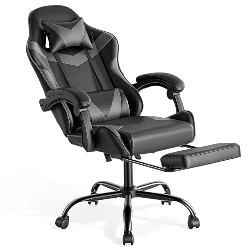 Sweetcrispy Chaise de Gaming avec Repose-Pieds, Appui-tête, Soutien Lombaire, Ergonomique, Hauteur réglable, Chaise de Bureau, Chaise de Gamer, Chaise de Bureau pivotante