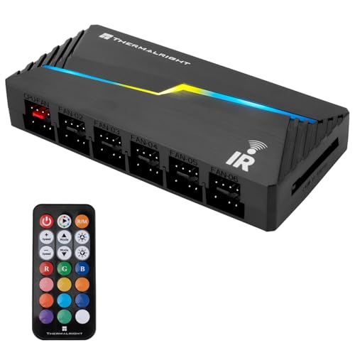 Thermalrlght ARGB and Fan HUB X12 IR Black, contrôleur de ventilateur PWM 12 ports 4 broches, 5 V-3 broches, prend en charge 12 connexions d'interface de ventilateur et est livré avec une télécommande