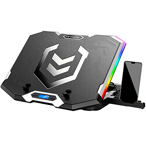 Ice COOREL Support de Refroidissement pour Ordinateur Portable de 15 à 17,3 Pouces avec 6 Ventilateurs RVB, 6 hauteurs réglables, Refroidisseur d'ordinateur Portable avec écran LCD, 2 Ports USB,