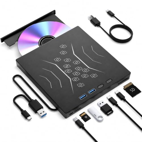 Wbacon Lecteur Blu-ray externe 7 en 1, prend en charge le lecteur Blu-ray portable 100 G avec USB 3.0 Type-C, graveur de CD DVD Blu-Ray 3D avec port SD TF, graveur Blu-Ray compatible avec ordinateur