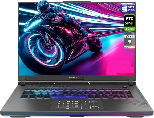 ASUS ROG Strix G16 Ordinateur portable de jeu, AMD Ryzen 9-9955HX, 24 Go de RAM DDR5, 1 To PCIe SSD, écran 16 pouces 2K, Nvidia G-Force RTX 5050, clavier Chiclet rétroéclairé RVB, W11 Pro, Eclipse