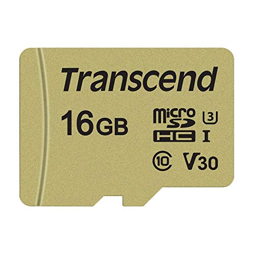 Transcend USD500S Carte mémoire microSDHC 16GB UHS-I, C10, U3, V30, 4K, Full HD, jusqu'à 95 80 MB s, conçue pour caméras d'action et drones - TS16GUSD500S