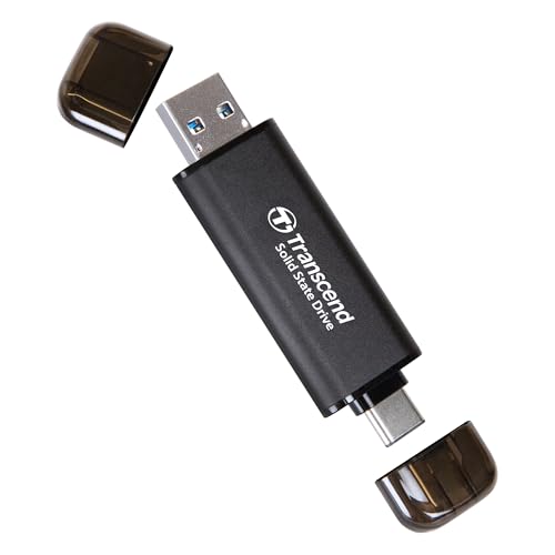Transcend 2To ESD310 Clé USB SSD Portable Double, 1050 Mo s, USB-A C | SSD Externe USB 3.2 Gen 2 pour iPhone 17, 16, 15 pouces, iPad, Mac, Tesla, Steam Deck, Android et Smart TV