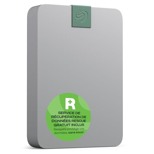 Seagate Ultra Touch HDD, 5 To, Disque dur externe, gris, matériaux recyclés, USB-C compatible PC, Mac et Chromebooks, Dropbox et Mylio inclus, 2 ans Rescue Services (STMA5000400)