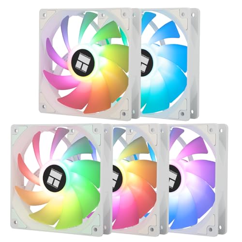 Thermalrlght Lot de 5 ventilateurs de processeur TL-C12CW-S de 120 mm ARGB blanc, ventilateur d'ordinateur silencieux PWM à 4 broches avec roulement S-FDB inclus, refroidissement jusqu'à 1550 tr min