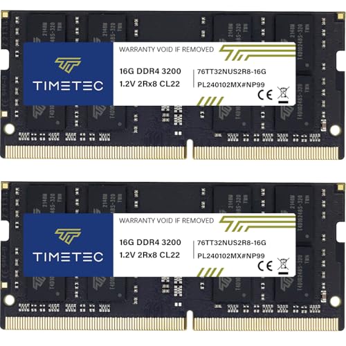 Timetec 32 Go KIT(2x16Go) DDR4 3200 MHz (PC4-3200AA) PC4-25600 SODIMM – Non-ECC sans Tampon, 260 Broches, 1,2 V CL22, Module de mémoire pour Ordinateur Portable, Mini-PC et Ordinateur Tout-en-Un.