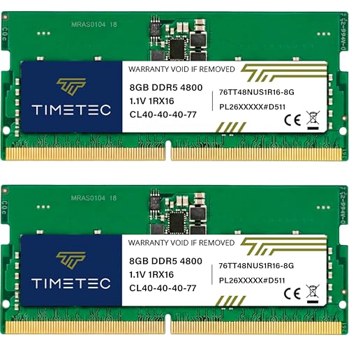 Timetec MTXtec Barrette de mémoire vive pour ordinateur portable 16 Go (2 x 8 Go) DDR5 4800 MHz PC5-38400 Unbuffered Non-ECC 1,1 V CL40 1Rx16 262 broches SODIMM 16 Go (2 x 8 Go)