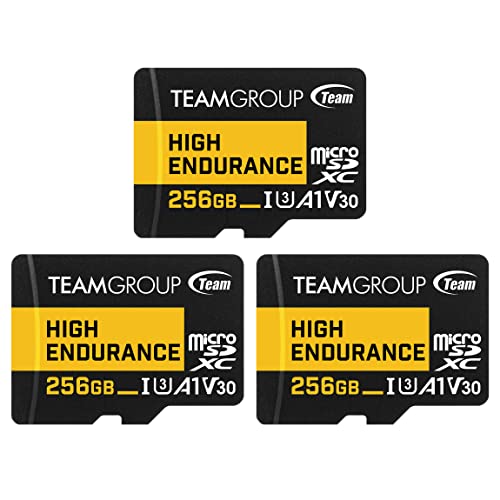 TEAMGROUP High Endurance THUSDX256GIV3065 Lot de 3 cartes mémoire micro SDXC UHS-I U3 V30 4K 100 Mo s (conçues pour la surveillance) 256 Go