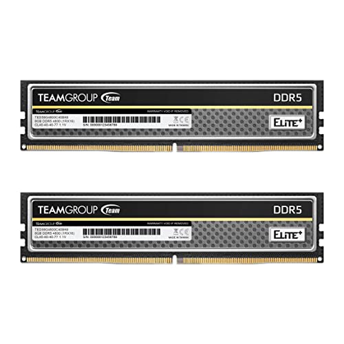 TEAMGROUP Elite Plus TPBD516G4800HC40DC01 Module de mémoire RAM DDR5 16 Go (2 x 8 Go) 4800 MHz PC5-38400 CL40 sans tampon non ECC 1,1 V UDIMM 288 broches (noir)