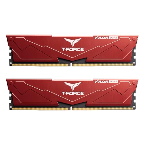 TEAMGROUP T-Force Vulcan FLRD564G6000HC38ADC01 Module de mémoire RAM DDR5 64 Go (2 x 32 Go) 6000 MHz (PC5-48000) CL38 Intel XMP 3.0 et AMD Expo Rouge