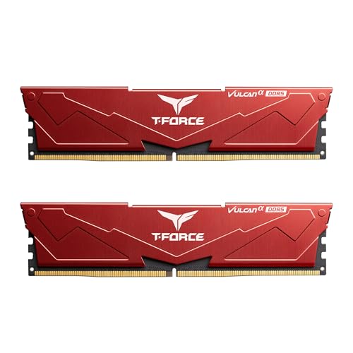 TEAMGROUP T-Force Vulcan Alpha DDR5 RAM 32 Go Kit (2 x 16 Go) 6000 MHz (PC5-48000) CL38 Module de mémoire RAM AMD Optimized Memory Red FLARD532G6000HC38JDC01
