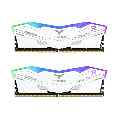 TEAMGROUP T-Force FF8D564G6000HC38JDC01 Delta Alpha RGB DDR5 Kit de mémoire RAM 64 Go (2 x 32 Go) 6000 MHz (PC5-48000) CL38 Intel XMP 3.0 et AMD Expo, blanc
