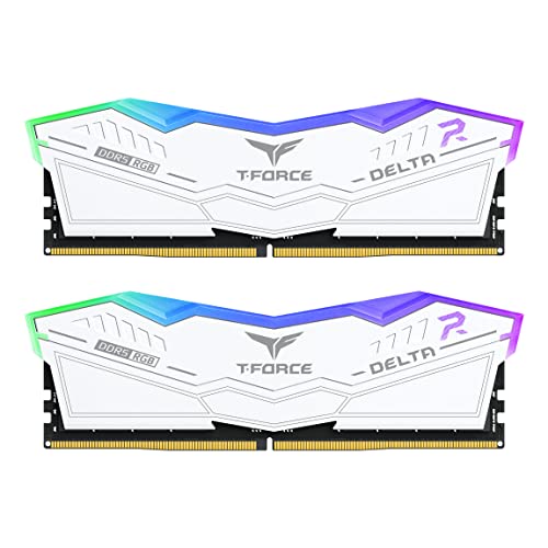 TEAMGROUP T-Force FF4D548G7200HC34ADC01 Delta RGB DDR5 48 Go (2 x 24 Go) 7200 MHz PC5-57600 CL34 A-DIE Module de mémoire RAM pour chipset série 600 700 XMP 3.0 Ready Blanc