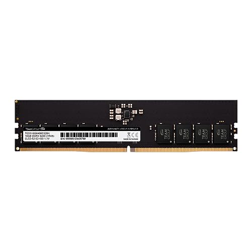 TEAMGROUP Elite Module de mémoire RAM DDR5 16 Go 6400 MHz PC5-51200 CL52 Non-ECC sans tampon UDIMM 288 broches compatible Intel et AMD-TED516G6400C5201