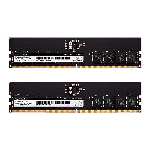 TEAMGROUP Elite Lot de 2 barrettes de mémoire RAM DDR5 32 Go (2 x 16 Go) 6400 MHz PC5-51200 CL52 Non-ECC sans tampon UDIMM 288 broches pour ordinateur de bureau Compatible Intel et AMD