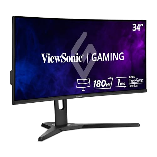 ViewSonic VX3418-2KPC Moniteur VA 34 QHD, incurvé 1500R, 144hz, 1ms MPRT, Adaptive Sync, 2 HDMI, 2 DisplayPort, haut-parleurs, pied ajustable en hauteur