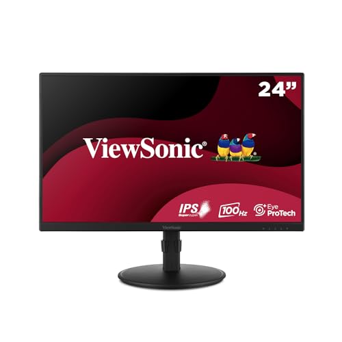 ViewSonic VA2408-HDJ Écran PC 24 Pouces Full HD, 100Hz, 1ms MPRT, IPS, 99 sRGB, Ajustable en Hauteur, HDR10, HDMI, VGA, DP, sans Scintillement, Garantie de Deux Ans