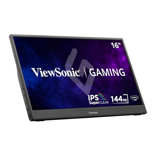 ViewSonic VX1654 Moniteur de Jeu Portable 16 Pouces (1920 x 1080), 144 Hz, 6,5 ms, SuperClear® IPS, Mini HDMI, 2 USB de Type C, Haut-parleurs