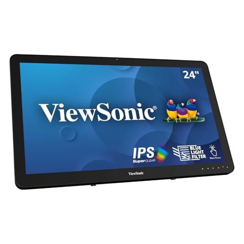 ViewSonic TD2430 Moniteur à écran Tactile 24 Full HD, 10 points Touch, 200 CD m², VGA, HDMI, DisplayPort, USB, Haut-parleurs, Noir